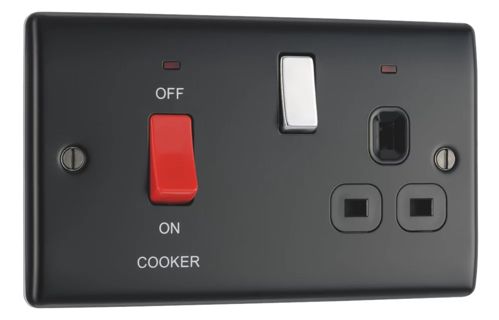 British General Nexus Metal 45A 2-Gang DP Cooker Switch & 13A DP Switched Socket Matt Black With LED With Black Inserts 3 British General Nexus Metal 45A 2-Gang DP Cooker Switch & 13A DP Switched Socket Matt Black With LED With Black Inserts
