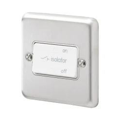 MK Contoura 10A 1-Gang 3-Pole Fan Isolator Switch Brushed Stainless Steel With White Inserts