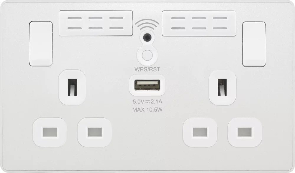 British General Evolve 13A 2-Gang SP Switched Double Socket With WiFi Extender + 2.1A 1-Outlet Type A USB Charger White With White Inserts 5 British General Evolve 13A 2-Gang SP Switched Double Socket With WiFi Extender + 2.1A 1-Outlet Type A USB Charger White With White Inserts - Image 3
