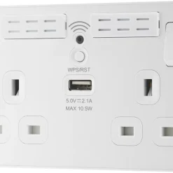 British General Evolve 13A 2-Gang SP Switched Double Socket With WiFi Extender + 2.1A 1-Outlet Type A USB Charger White With White Inserts 12 British General Evolve 13A 2-Gang SP Switched Double Socket With WiFi Extender + 2.1A 1-Outlet Type A USB Charger White With White Inserts -British General Shop 479RF A3