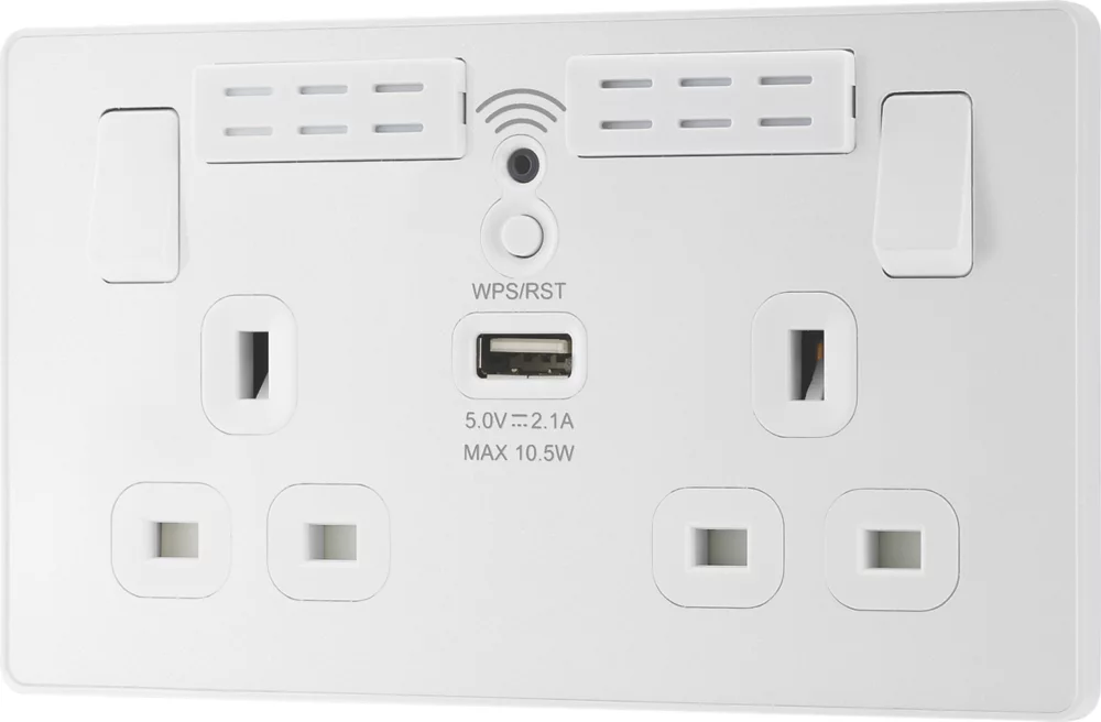British General Evolve 13A 2-Gang SP Switched Double Socket With WiFi Extender + 2.1A 1-Outlet Type A USB Charger White With White Inserts 6 British General Evolve 13A 2-Gang SP Switched Double Socket With WiFi Extender + 2.1A 1-Outlet Type A USB Charger White With White Inserts - Image 4