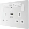 British General Evolve 13A 2-Gang SP Switched Double Socket With WiFi Extender + 2.1A 1-Outlet Type A USB Charger White With White Inserts -British General Shop 479RF P