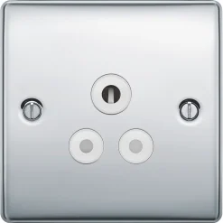 British General Nexus Metal 5A 1-Gang Unswitched Round Pin Socket Polished Chrome With White Inserts -British General Shop 479XG A1