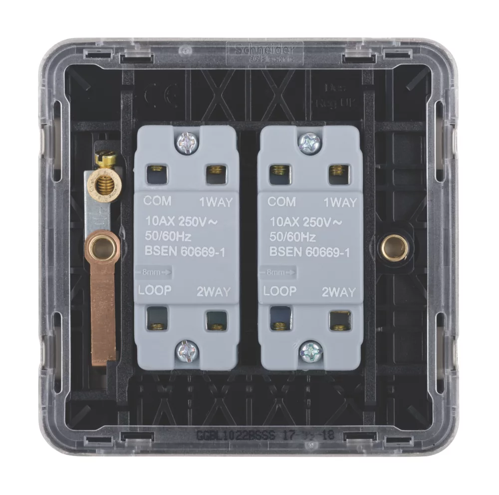 Schneider Electric Lisse Deco 10AX 2-Gang 2-Way Light Switch Brushed Stainless Steel With Black Inserts 6 Schneider Electric Lisse Deco 10AX 2-Gang 2-Way Light Switch Brushed Stainless Steel With Black Inserts - Image 4