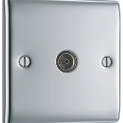 British General Nexus Metal 1-Gang Coaxial TV Socket Polished Chrome -British General Shop 480FT A2