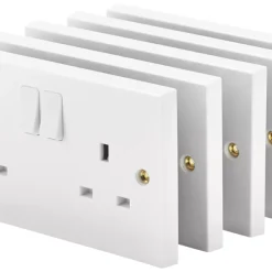 British General 900 Series 13A 2-Gang SP Switched Plug Socket White 5 Pack -British General Shop 48563 A6