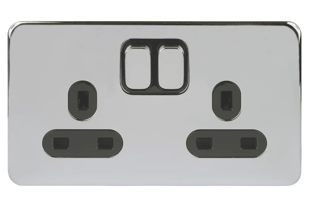 Schneider Electric Lisse Deco 13A 2-Gang SP Switched Plug Socket Polished Chrome With Black Inserts 4 Schneider Electric Lisse Deco 13A 2-Gang SP Switched Plug Socket Polished Chrome With Black Inserts - Image 2