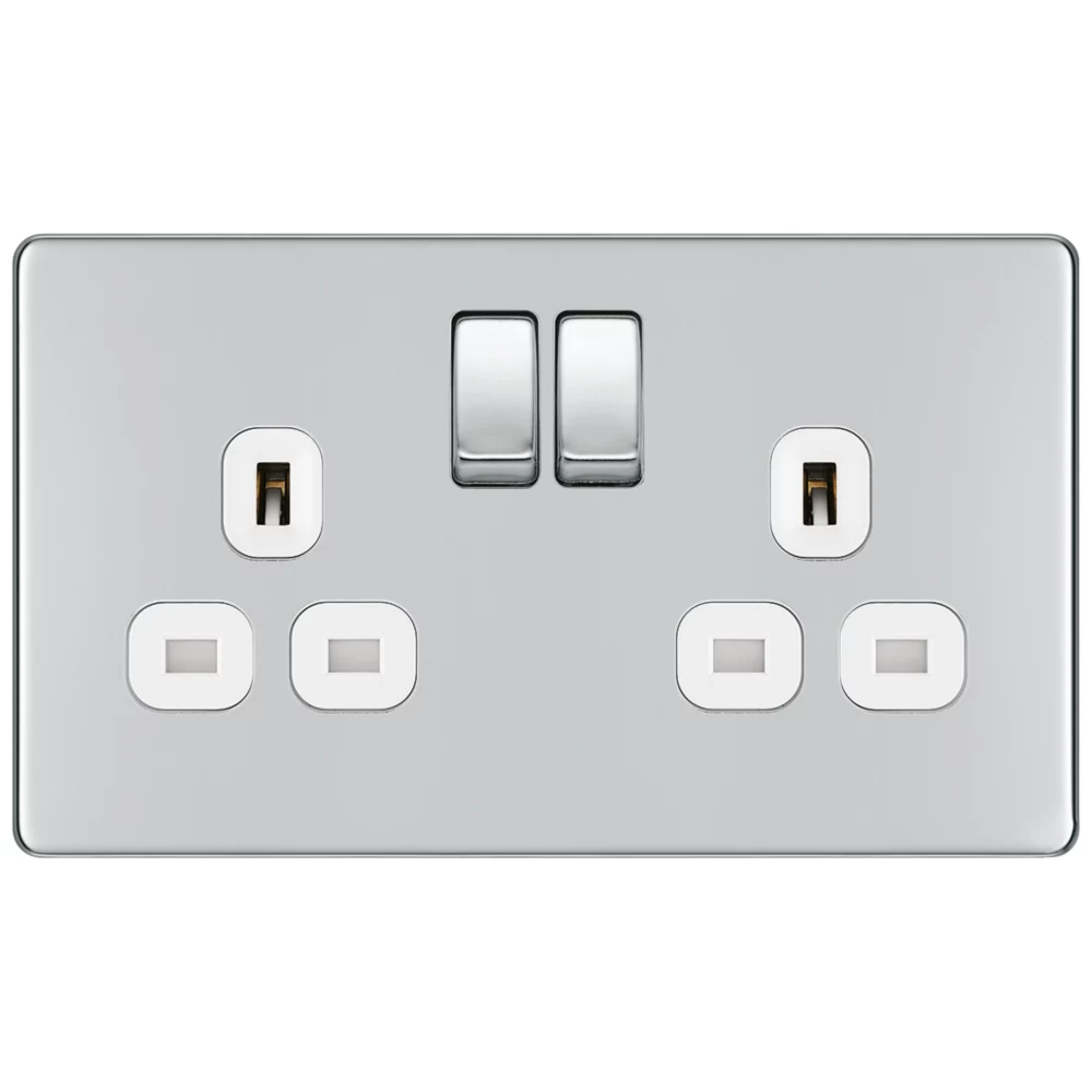 LAP 13A 2-Gang DP Switched Socket Polished Chrome With White Inserts 4 LAP 13A 2-Gang DP Switched Socket Polished Chrome With White Inserts - Image 2