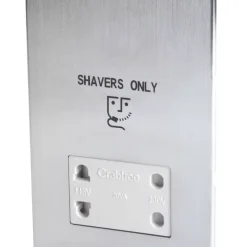 Crabtree Platinum 2-Gang Dual Voltage Shaver Socket 115 / 230V Satin Chrome With White Inserts