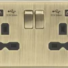 Knightsbridge CS9224AB 13A 2-Gang SP Switched Socket + 2.4A 2-Outlet Type A USB Charger Antique Brass With Black Inserts 1 Knightsbridge CS9224AB 13A 2-Gang SP Switched Socket + 2.4A 2-Outlet Type A USB Charger Antique Brass With Black Inserts -British General Shop 489TX P
