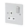 MK Edge 13A 1-Gang DP Switched Plug Socket Polished Chrome With White Inserts -British General Shop 490FF P