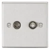 Knightsbridge CS014BC 2-Gang Isolated Coaxial TV & F-Type Satellite Socket Brushed Chrome -British General Shop 492TY P