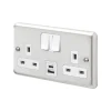 MK Contoura 13A 2-Gang DP Switched Socket + 3A 2-Outlet Type A & C USB Charger Brushed Stainless Steel With White Inserts 2 MK Contoura 13A 2-Gang DP Switched Socket + 3A 2-Outlet Type A & C USB Charger Brushed Stainless Steel With White Inserts -British General Shop 493RG P