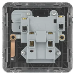 Schneider Electric Lisse Deco 13A 1-Gang SP Switched Plug Socket Polished Chrome With Black Inserts -British General Shop 494FF A3