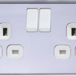 LAP 13A 2-Gang SP Switched Plug Socket Polished Chrome With White Inserts 5 Pack 9 LAP 13A 2-Gang SP Switched Plug Socket Polished Chrome With White Inserts 5 Pack -British General Shop 4956C A2