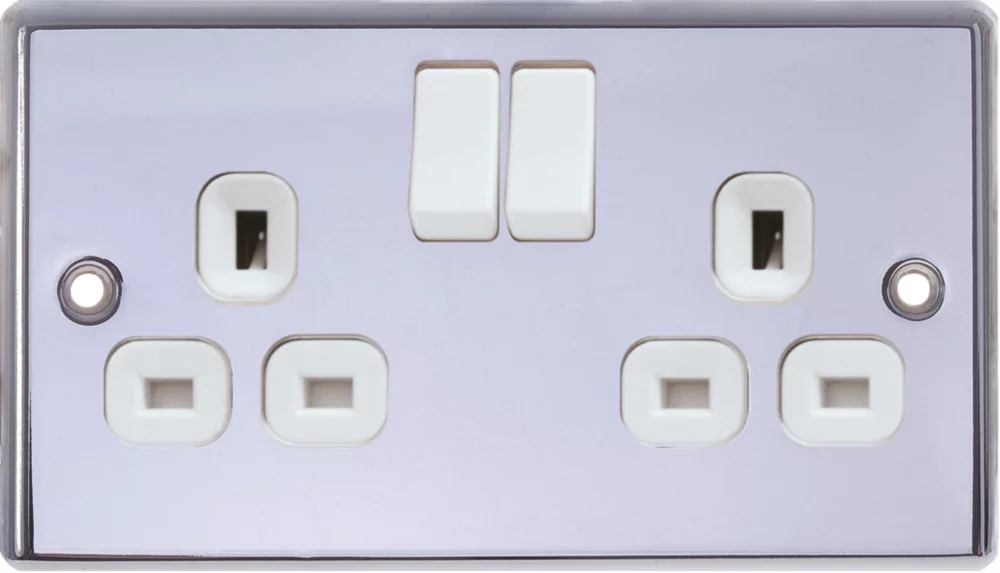LAP 13A 2-Gang SP Switched Plug Socket Polished Chrome With White Inserts 5 Pack 5 LAP 13A 2-Gang SP Switched Plug Socket Polished Chrome With White Inserts 5 Pack - Image 3