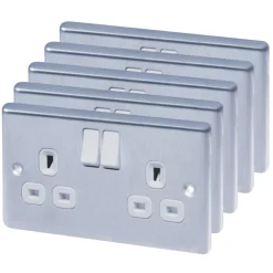 LAP 13A 2-Gang SP Switched Plug Socket Polished Chrome With White Inserts 5 Pack