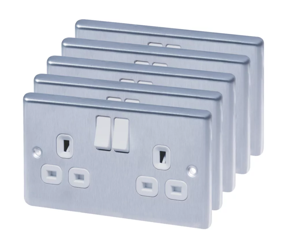 LAP 13A 2-Gang SP Switched Plug Socket Polished Chrome With White Inserts 5 Pack 3 LAP 13A 2-Gang SP Switched Plug Socket Polished Chrome With White Inserts 5 Pack