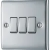 British General Nexus Metal 10AX 3-Gang 2-Way Light Switch Polished Chrome