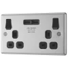 LAP 13A 2-Gang SP Switched Socket + 3.1A 2-Outlet Type A USB Charger Brushed Stainless Steel With Black Inserts -British General Shop 4962P P