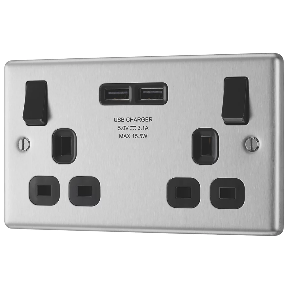 Our LAP 13A 2-Gang SP Switched Socket + 3.1A 2-Outlet Type A USB ...