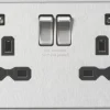 Knightsbridge SFR9224BC 13A 2-Gang SP Switched Socket + 2.4A 2-Outlet Type A USB Charger Brushed Chrome With Black Inserts 1 Knightsbridge SFR9224BC 13A 2-Gang SP Switched Socket + 2.4A 2-Outlet Type A USB Charger Brushed Chrome With Black Inserts -British General Shop 497TX P