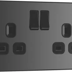 British General Evolve 13A 2-Gang SP Switched Socket Black With Black Inserts -British General Shop 499RF A1
