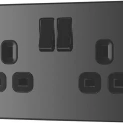 British General Evolve 13A 2-Gang SP Switched Socket Black With Black Inserts -British General Shop 499RF A3