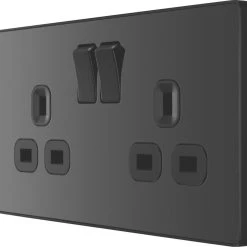 British General Evolve 13A 2-Gang SP Switched Socket Black With Black Inserts -British General Shop 499RF A4