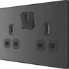 British General Evolve 13A 2-Gang SP Switched Socket Black With Black Inserts -British General Shop 499RF P