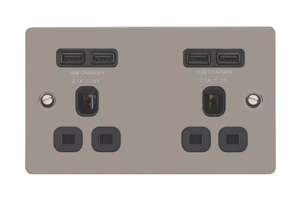 LAP 13A 2-Gang Unswitched Socket + 4.2A 4-Outlet Type A USB Charger Black Nickel With Black Inserts 4 LAP 13A 2-Gang Unswitched Socket + 4.2A 4-Outlet Type A USB Charger Black Nickel With Black Inserts - Image 2