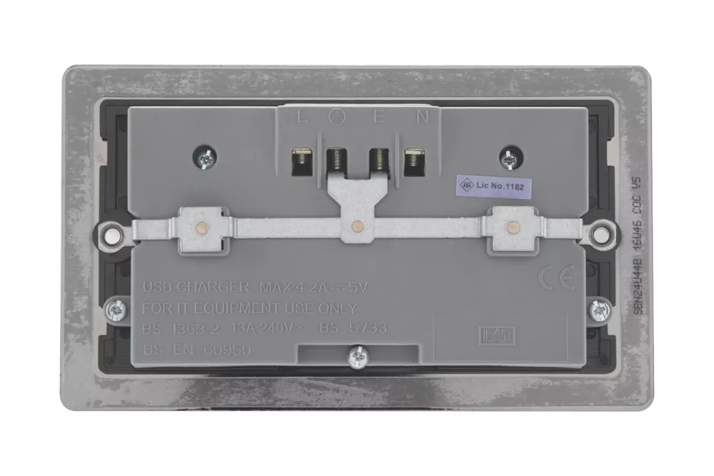LAP 13A 2-Gang Unswitched Socket + 4.2A 4-Outlet Type A USB Charger Black Nickel With Black Inserts 6 LAP 13A 2-Gang Unswitched Socket + 4.2A 4-Outlet Type A USB Charger Black Nickel With Black Inserts - Image 4