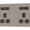 LAP 13A 2-Gang Unswitched Socket + 4.2A 4-Outlet Type A USB Charger Black Nickel With Black Inserts -British General Shop 5015T P