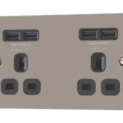 LAP 13A 2-Gang Unswitched Socket + 4.2A 4-Outlet Type A USB Charger Black Nickel With Black Inserts