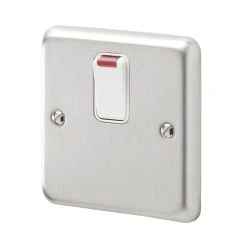 MK Contoura 20A 1-Gang DP Control Switch Brushed Stainless Steel With Neon With White Inserts