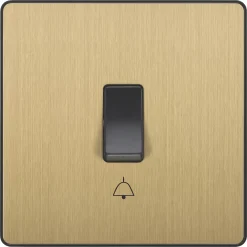 British General Evolve 10A 1-Gang 1-Way Bell Push Switch Satin Brass With Black Inserts -British General Shop 508PY A2