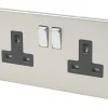 Varilight 13AX 2-Gang DP Switched Plug Socket Satin Chrome With Black Inserts -British General Shop 50928 P