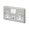 MK Contoura 13A 2-Gang DP Switched Socket + 3A 2-Outlet Type A & C USB Charger Grey With White Inserts -British General Shop 510RG P