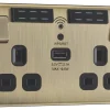 British General Nexus Metal 13A 2-Gang SP Switched WiFi Extender + 2.1A 1-Outlet Type A USB Charger Antique Brass With Black Inserts -British General Shop 510XG P