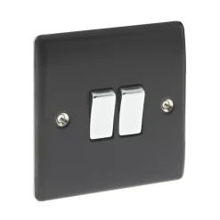 British General Nexus Metal 10AX 2-Gang 2-Way Light Switch Matt Black With White Inserts -British General Shop 51423 A2