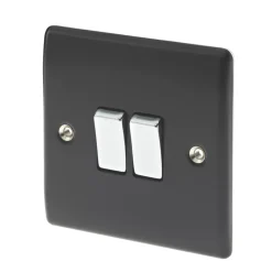British General Nexus Metal 10AX 2-Gang 2-Way Light Switch Matt Black With White Inserts