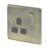 British General Nexus Metal 13A 1-Gang DP Switched Plug Socket Antique Brass With Black Inserts -British General Shop 51551 P
