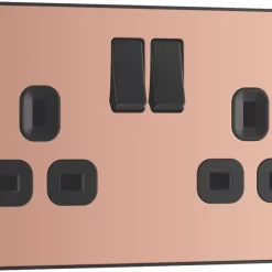 British General Evolve 13A 2-Gang SP Switched Socket Copper With Black Inserts -British General Shop 515RF A1