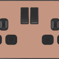 British General Evolve 13A 2-Gang SP Switched Socket Copper With Black Inserts -British General Shop 515RF A2