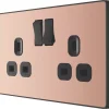 British General Evolve 13A 2-Gang SP Switched Socket Copper With Black Inserts -British General Shop 515RF P