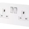 Varilight 13AX 2-Gang DP Switched Plug Socket Ice White With White Inserts -British General Shop 51761 P