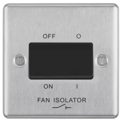 LAP 10AX 1-Gang 3-Pole Fan Isolator Switch Brushed Stainless Steel With Black Inserts -British General Shop 52420 A2