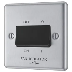 LAP 10AX 1-Gang 3-Pole Fan Isolator Switch Brushed Stainless Steel With Black Inserts