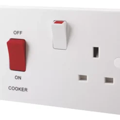 British General 900 Series 45A 2-Gang DP Cooker Switch & 13A DP Switched Socket White With Neon