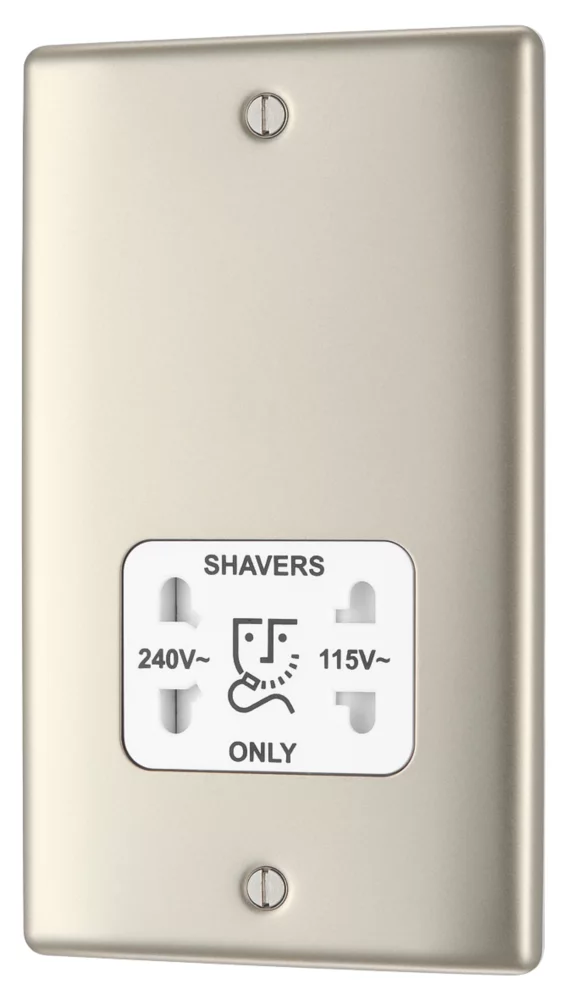 British General Nexus Metal 2-Gang Dual Voltage Shaver Socket 115/240V Pearl Nickel With White Inserts 6 British General Nexus Metal 2-Gang Dual Voltage Shaver Socket 115/240V Pearl Nickel With White Inserts - Image 4